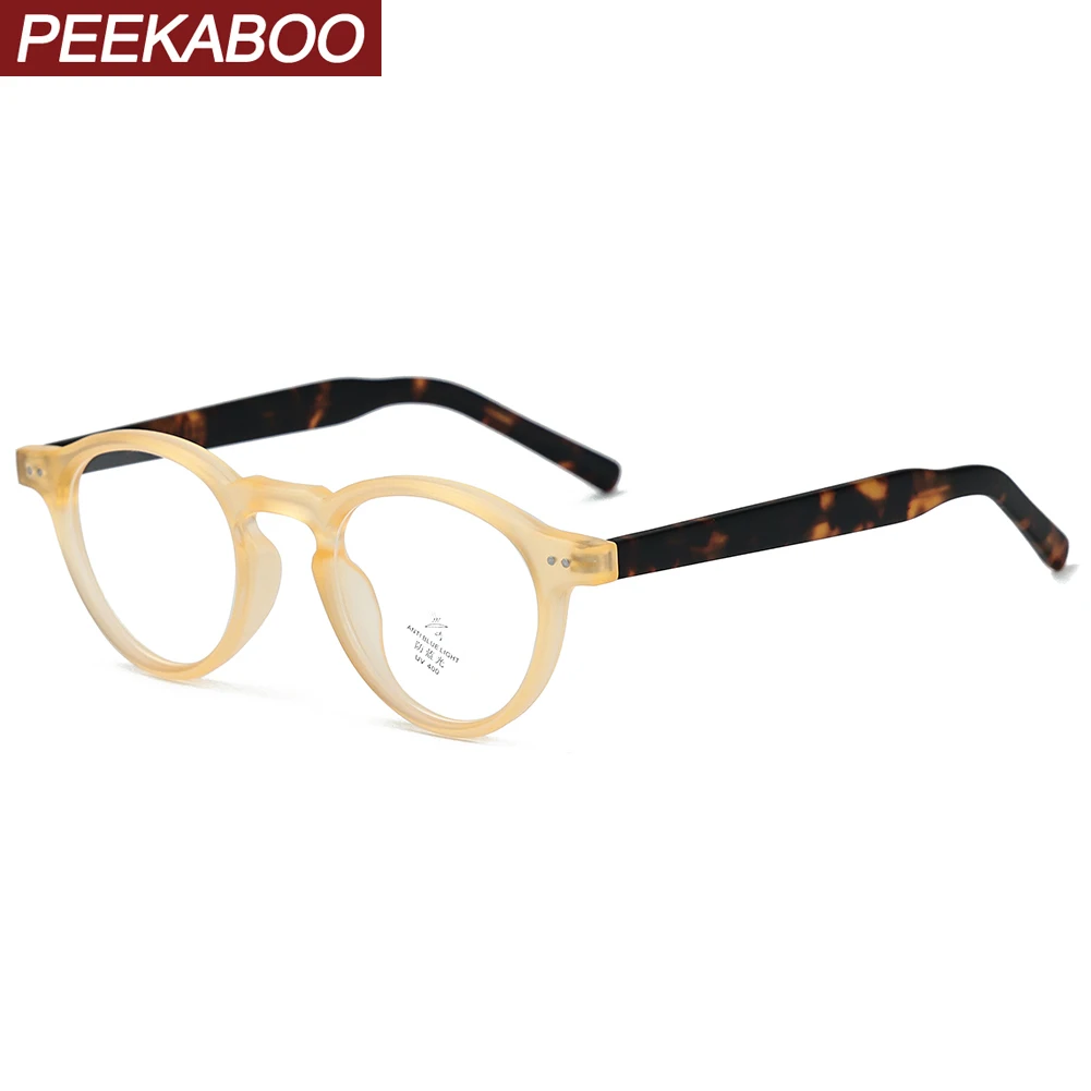 Peekaboo TR90 blue light filter glasses retro women clear lens acetate round glasses frame men leopard transparent decoration