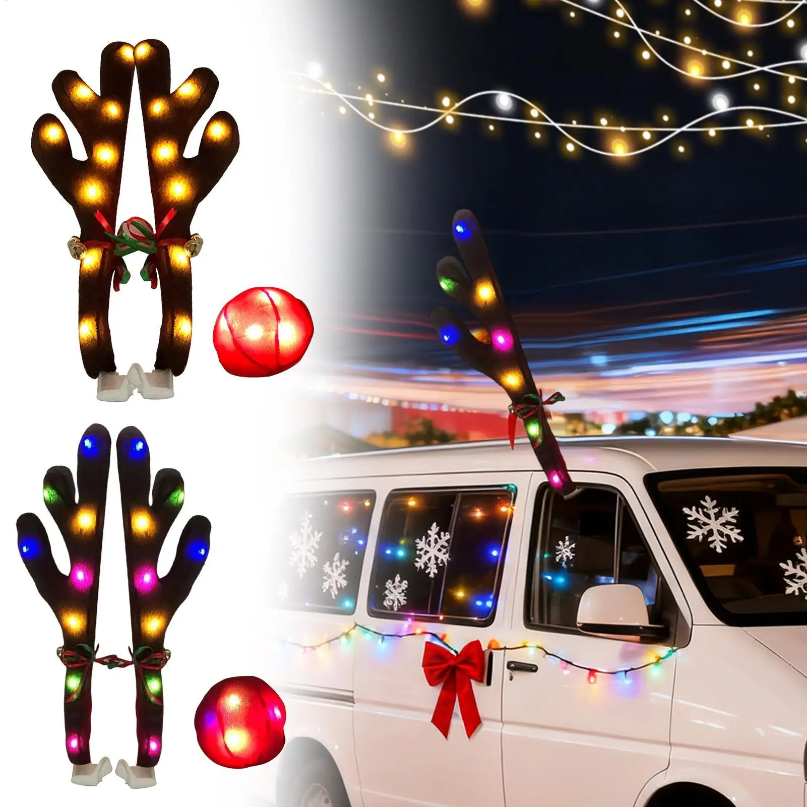 Christmas Lights For Car Exterior With Jingle Bells Cute LED Photo Props Nose Christmas Reindeer Decor For Travel Daily Special
