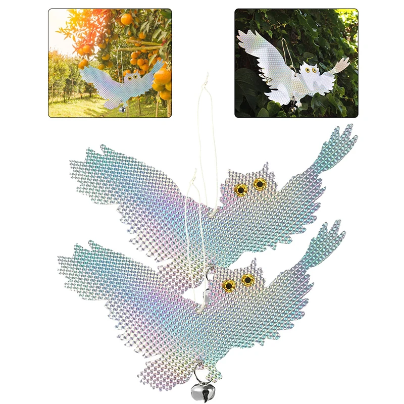 Garden Laser Reflective Fake Owl Supplies Hanging Reflective Owl Scarecrow Scares Bird Pigeons Woodpecker Repellent Birds