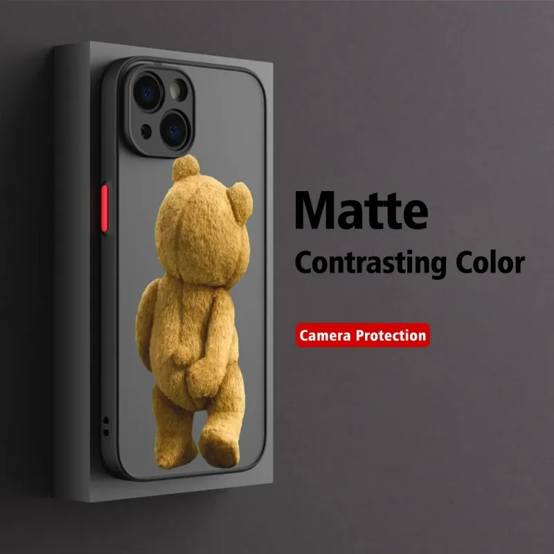 Funny Cartoon Teddy Bear Phone Case For iPhone 16 15 14 13 12 11 Pro Max Mini X XS XR SE 7 8 Plus Hard Transparent Cover Fundas view 5