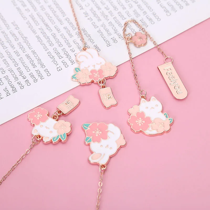 Student Stationery Metal Bookmark Exquisite Cute Rabbit Children's Textbook Book Clip Cartoon Flower Stationery Ggifts YHLQ145