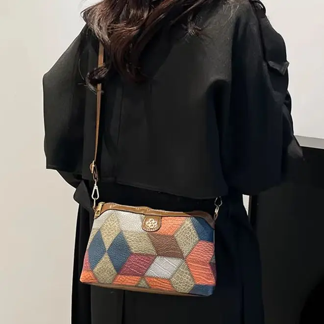 

Boho Vintage Spliced Bag Ethnic Style Women Versatile Commuter Everyday Handbag