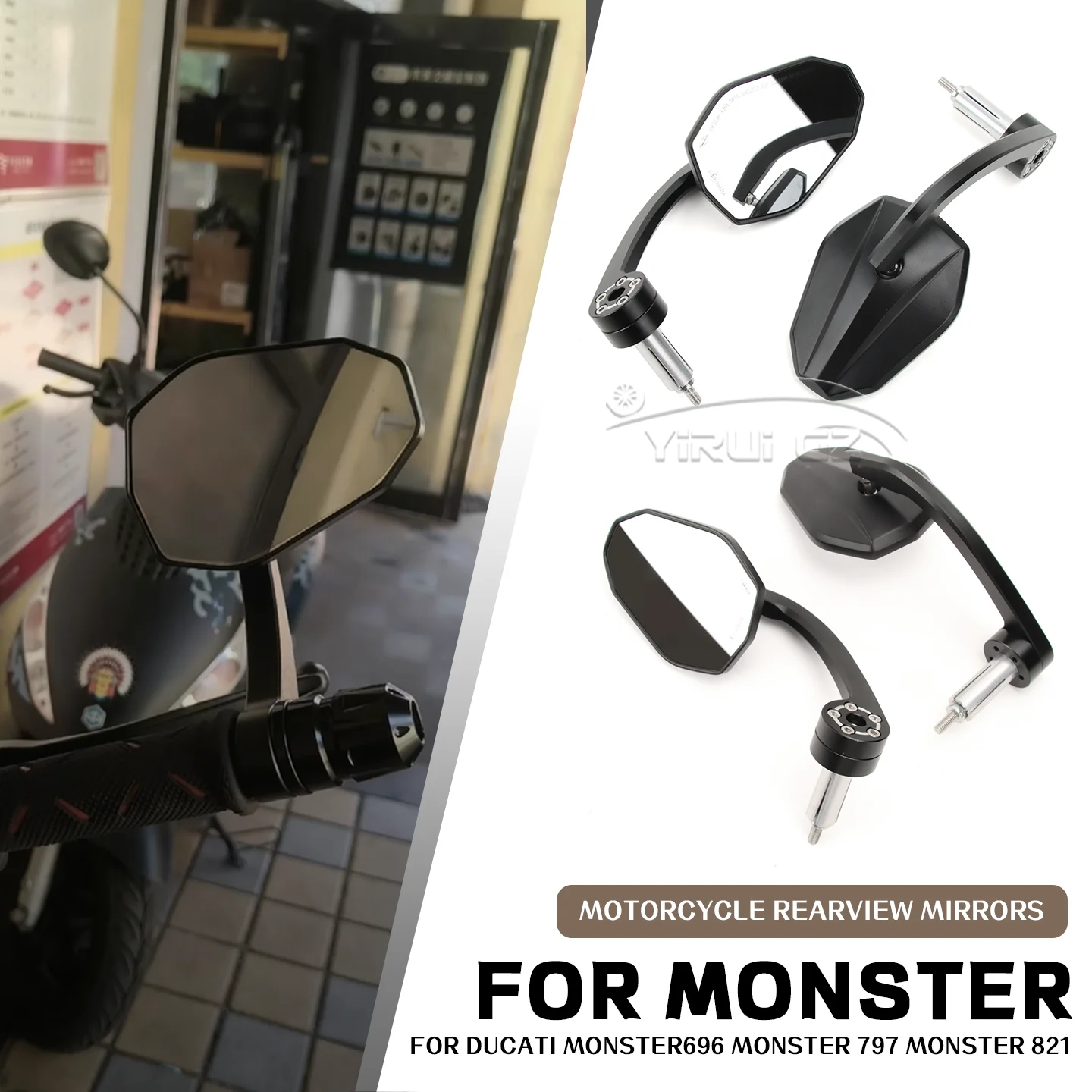 

Зеркало на конце мотоцикла для Ducati Monster 696 Monster 797 Monster 821 Monster 696, боковое зеркало заднего вида на руле, широкое видение