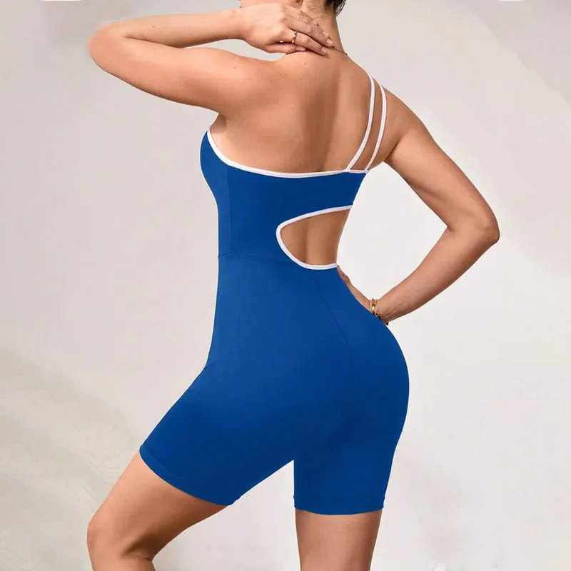 Greenora Sexy Cut Out Backless Jumpsuit Women Contrast Binding Skinny Bodycon Romper Summer Y2K Streetwear Yoga One Piece Suit