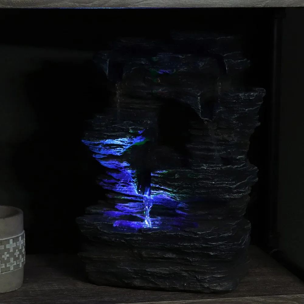 Stream Rock Cavern 13.5-Inch Tabletop Water Fountain with LED Multi-Colored Lights