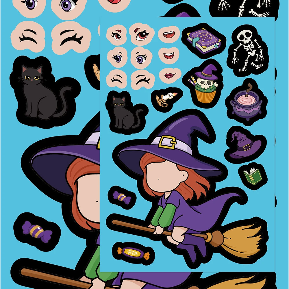 8/16 Blatt Make A Face Halloween-Puzzle-Aufkleber, lustige Zombie-Hexe, DIY-Puzzle-Aufkleber zum Zusammenbauen, Jungen- und Mädchen-Geburtstagsgeschenk, Spielzeug, Geschenk