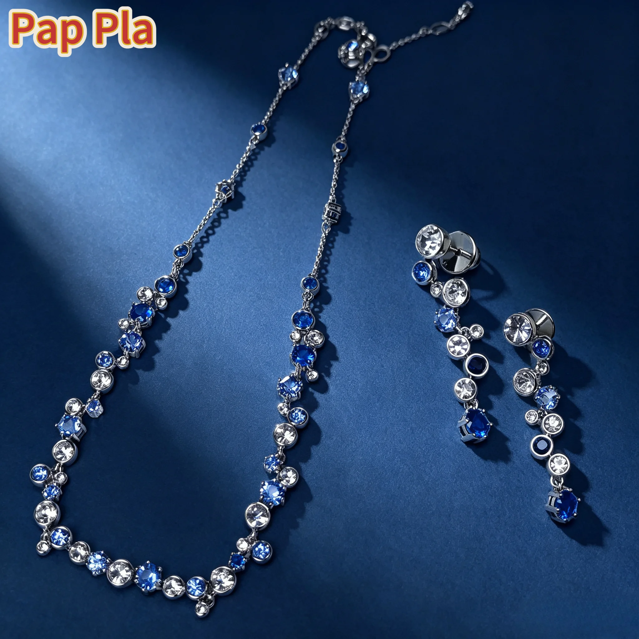 Original Candy Blue Series  Women Fine Jewelry Set Fashion  Necklace Long Earrings Bracelet Party Accessories