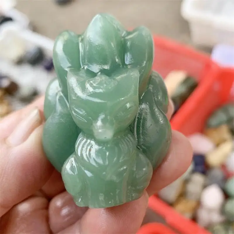 Natural Green Aventurine Fox Fairy Carving, Healing Crystals, Halloween Gift, Home Office Decoration, 1Pc