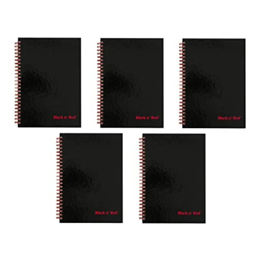 

Twin Wire Hardcover Notebook, 8-1/4" x 5-7/8", Black/Red, 70 Ruled Sheets, Sold as 5 Pack L67000