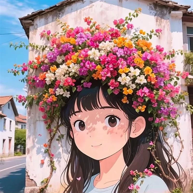 

Large Outdoor Spring Outing Wall Painting Floral Art Girl's Hair Flower Simulation Decoration Photoaphy Chepoint