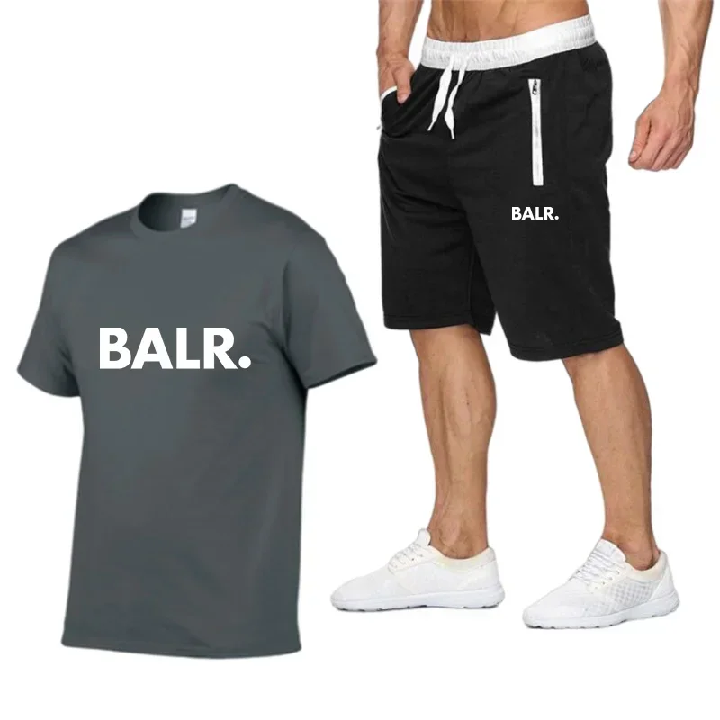 2024 New Men's Fitness Fashion Set Men's casual sportswear set BALR sportswear Short sleeved T-shirt+shorts 2-piece set