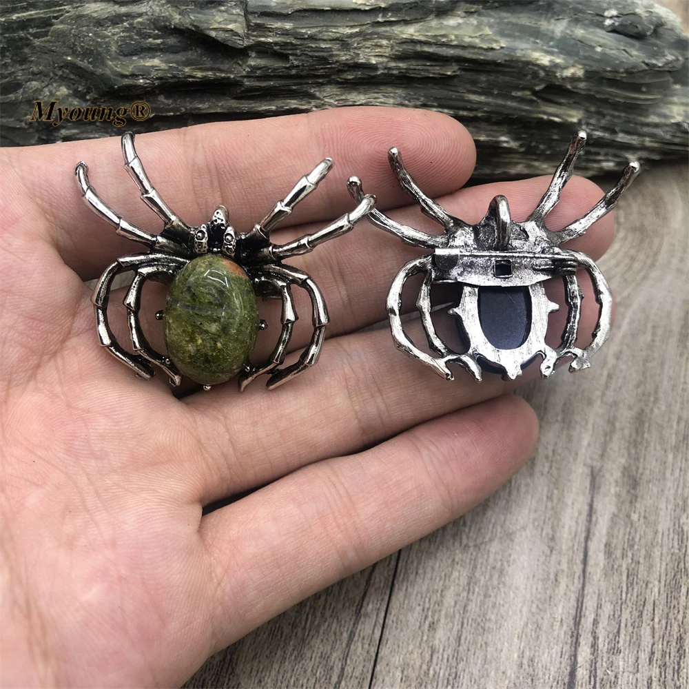 10PCS Antique Natural Stone Rose Quartzs Crystal Vintage Spider Breastpin Pendants For DIY Jewelry Making  MY221214