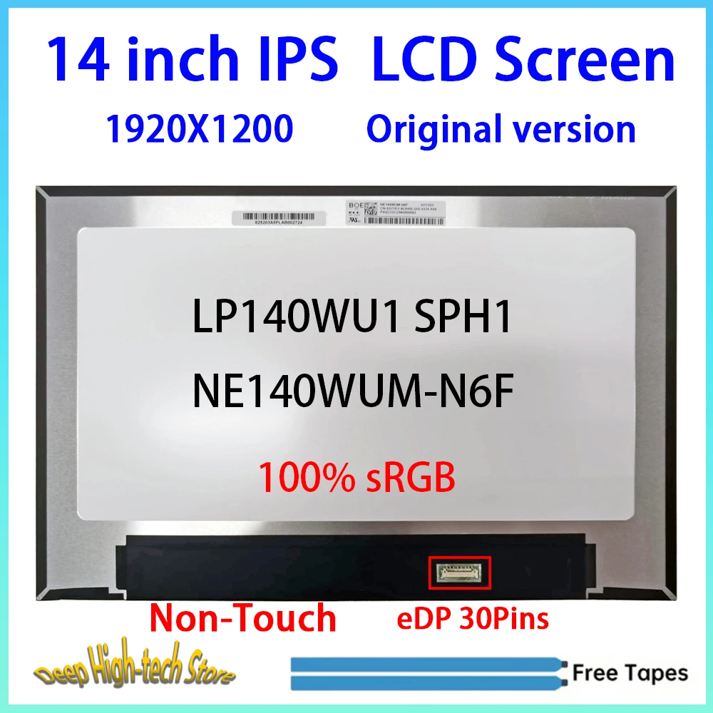 14 Inch IPS Laptop LCD Screen NE140WUM-N6F LP140WU1 SPH1 Matrix Panel Replacement 100% sRGB 1920X1200 eDP 30Pins Non-Touch