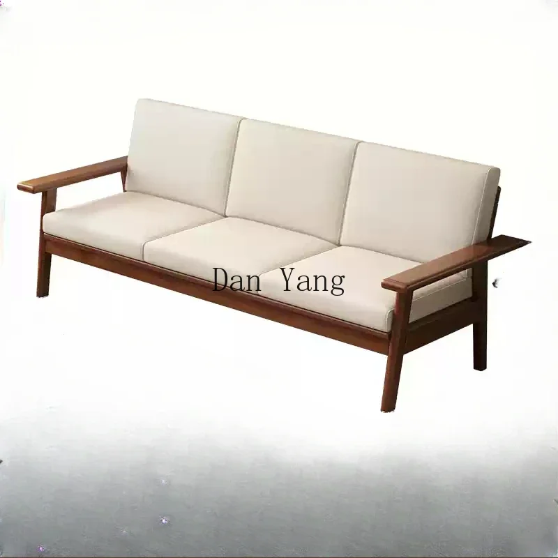 YJ solid wood sofa small apartment three-person furniture simple living room winter and summer dual-purpose fabric sofa