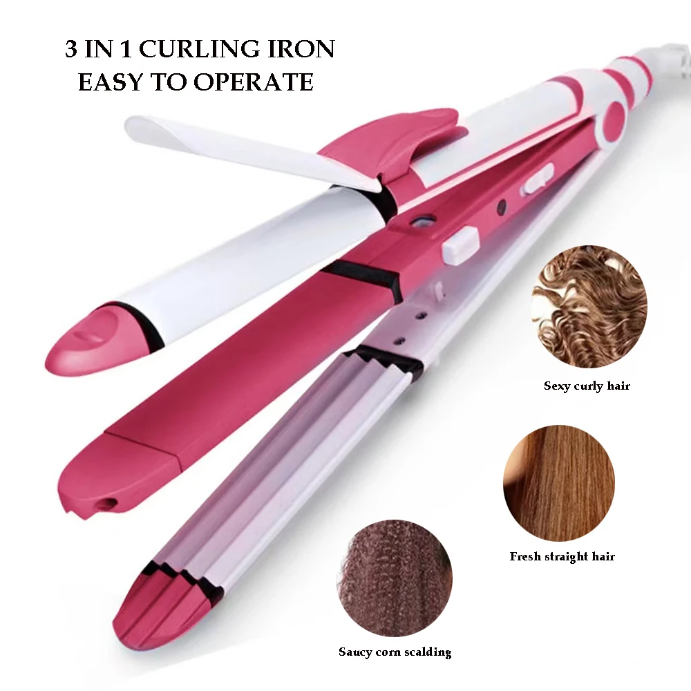 3 in 1 Electric Hair Curler Straightener Corn Clip Personal Hair Styling Tools Wave Tourmaline Ceramic Styler Curling Iron