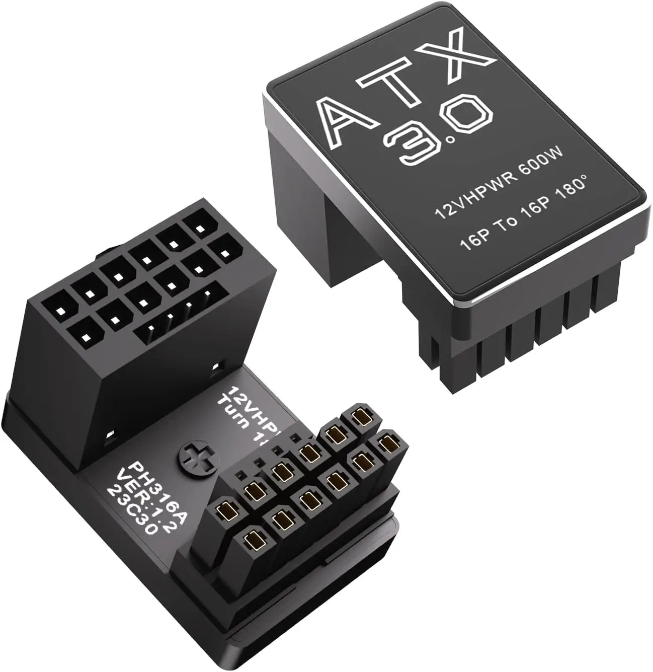 

180 Degree Angled Adapter: Aluminum ATX 3.0 16 Pin GPU Power Connector 600W Pcie5.0 Power Adapter for 12+4pin RTX 3090Ti 4070Ti