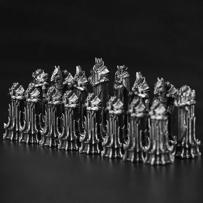 Metal Board Game Pieces Set King Queen Bishop Knight Brass White Copper Action Figures - Miniature Ornament Soldier Accessory