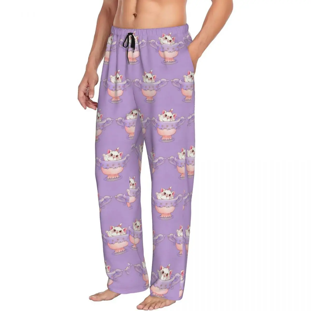 Pantalones de pijama con estampado personalizado para hombre, divertidos pantalones de pijama con dibujos de gato Marie, película de gatito, nueva ropa de dormir, pantalones de salón para dormir con bolsillos