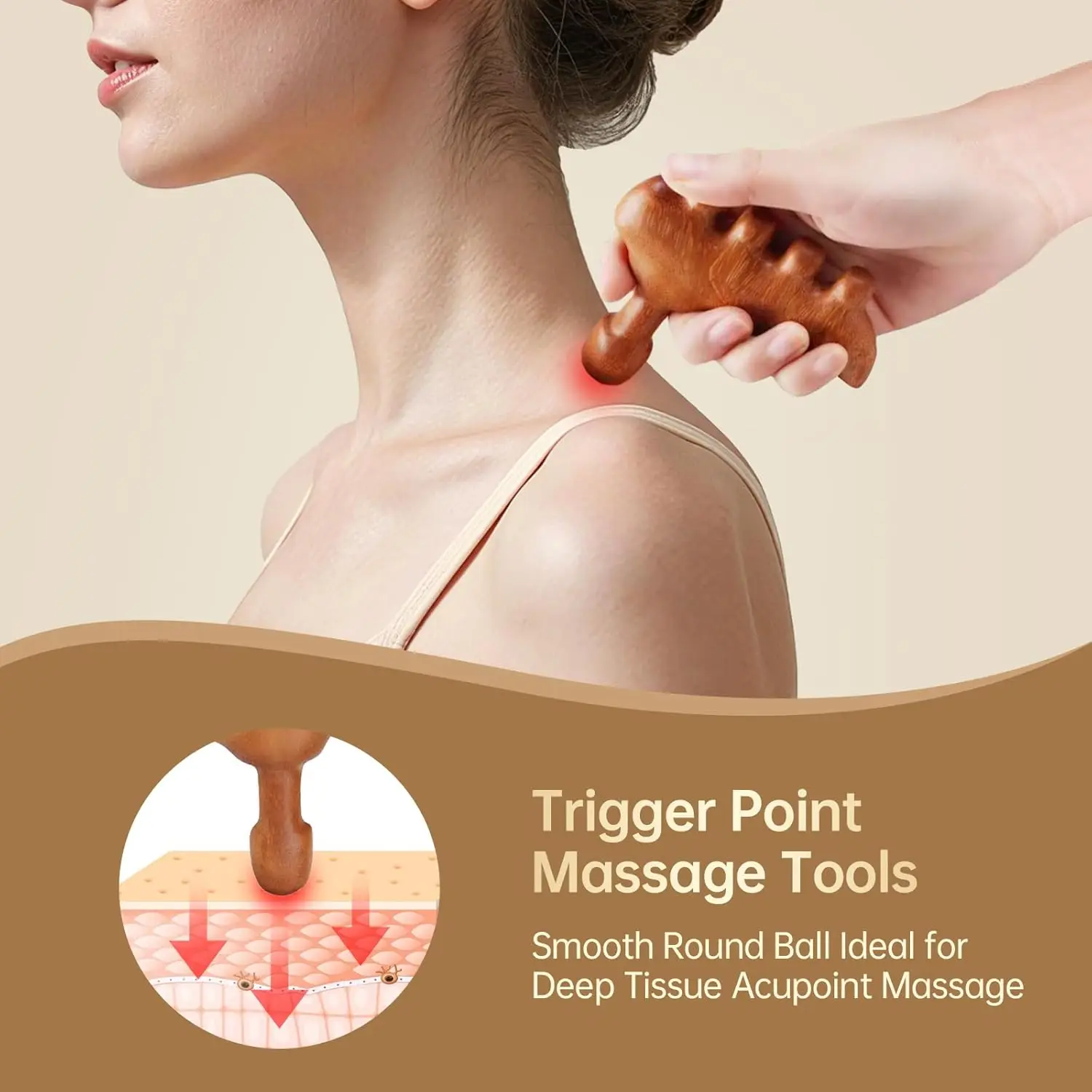 Wood Acupressure Massager Stick with Meridian Portable Foot & Body Trigger Point Massage Tools Gua Sha Tool for Stress Relief