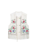 KUCLUT Women Fashion Embroidery Single Breasted Vest Waistcoats Vintage O-Neck Sleeveless Jackets Female Chic Lady Tank Tops