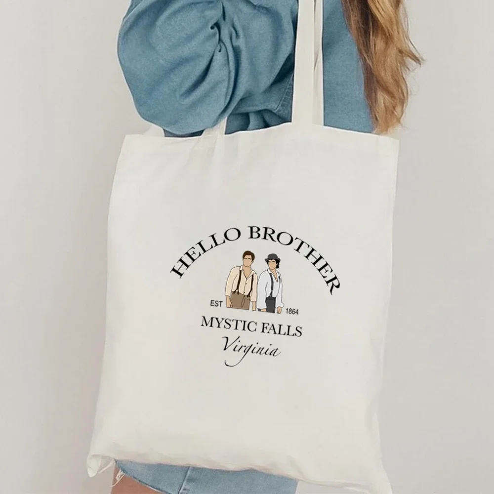 

Retro Hello Brother tote bag, vampire diary canvas bag, Salvatore TV show, mysterious waterfall, Virginia shopping bag, TV gift