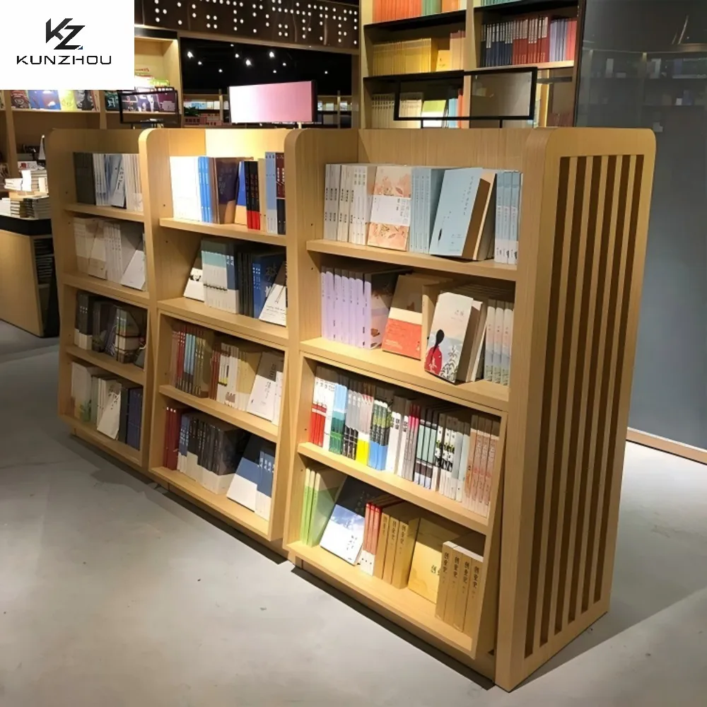 Minimally designed bookstore magazine advertising shelf, school reading room archive storage rack