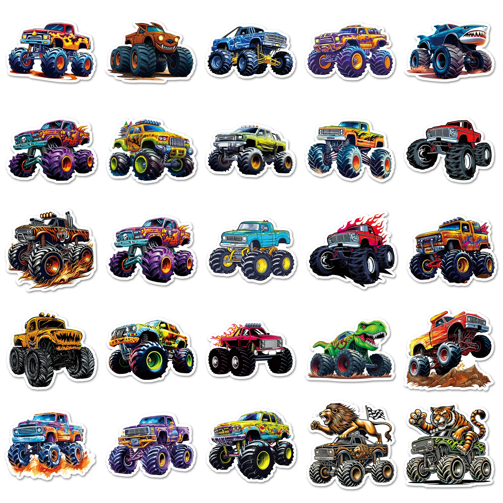 50PCS Large Tire off Road Vehicle Cartoon Stickers Funny Animation Graffiti Decoration DIY Toys Laptop Guitar Car Bike Decals