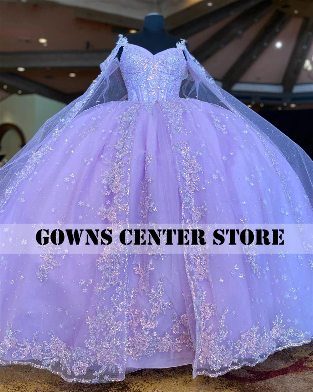 Light Purple Quinceanera Dresses Ball Gown Birthday Party Dress Lace Up Graduation Gown With Cape quinceanera de 15 anos 2022