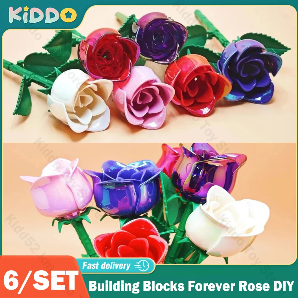 

6/SET Building Blocks Forever Creative Romantic Colorful Rose Flower Bouquet Love DIY Bricks Set Toys Birthday Girlfriend Gift