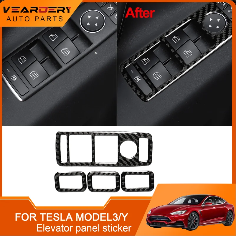 

4X Carbon Fiber Window Lift Switch Panel Trim Fit For Tesla Model S/X 14-19
