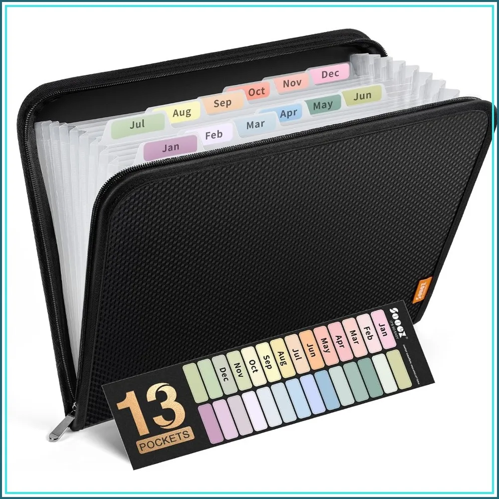 

13 Pocket Expanding File Folder, Zippered Accordion Organizer, A4 Letter Size, Durable PP, Portable Document Holder, Pastel Colors, for Office School Home