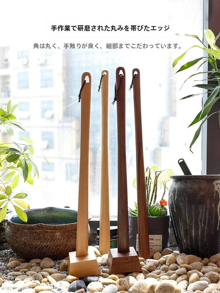 Black Walnut Wooden Shoe Horn with Stand Super Long Handle Self-Elevating Home Use Shoe Assistance Device Slip-On
