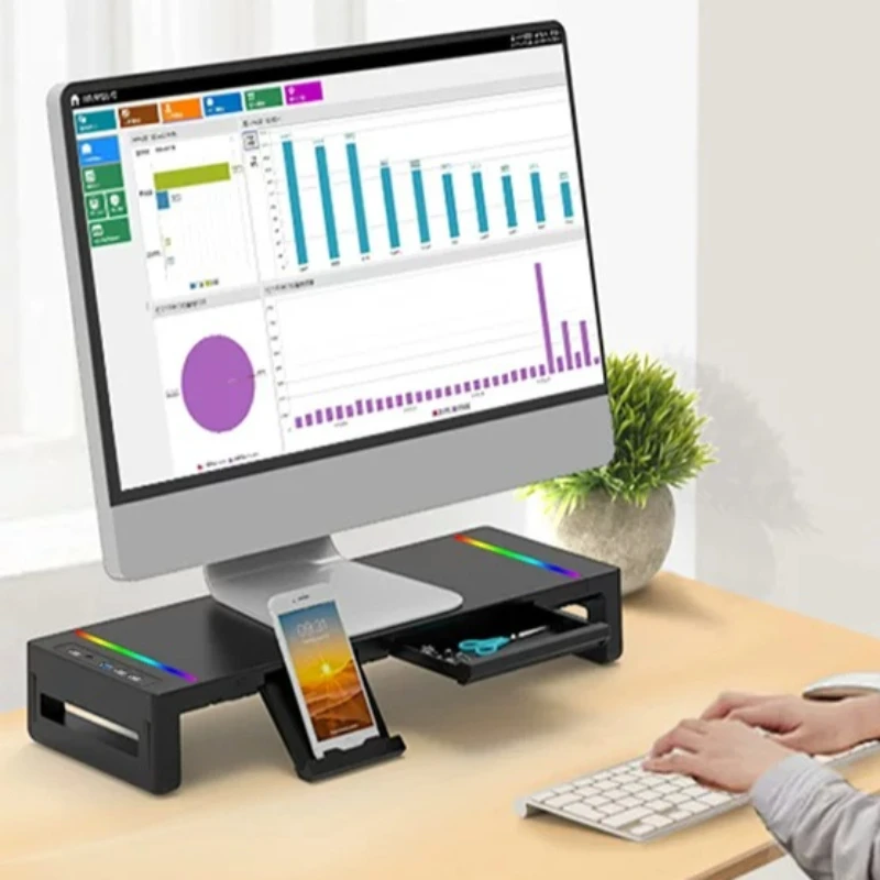 Metal Monitor Holder with Docking Station Office Table Laptop Storage Riser Stand Desktop Computer Monitors Support Monitor Base