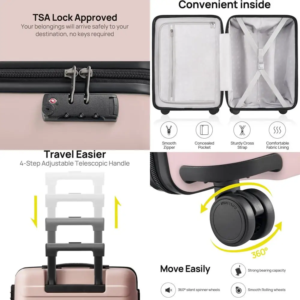 

24 Inch Pink Hard Shell Suitcase with Smooth Spinner Wheels, Lightweight and TSA Approved