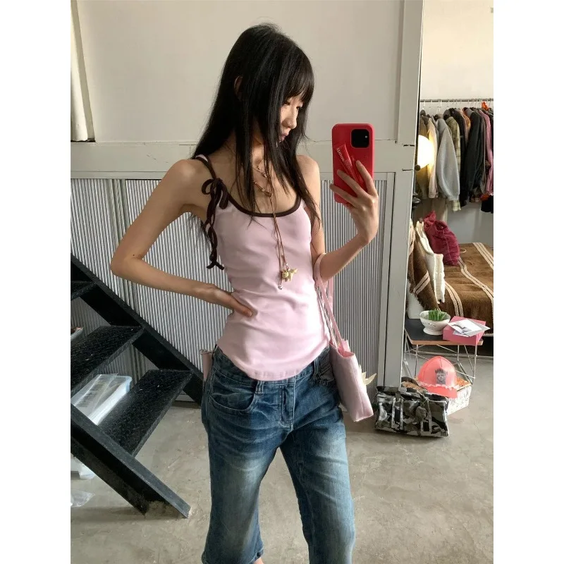 American Retro Blue Low-rise Spice Girl Seven-point Micro-pull Jeans Women's Summer Loose and Thin Design Casual Pants