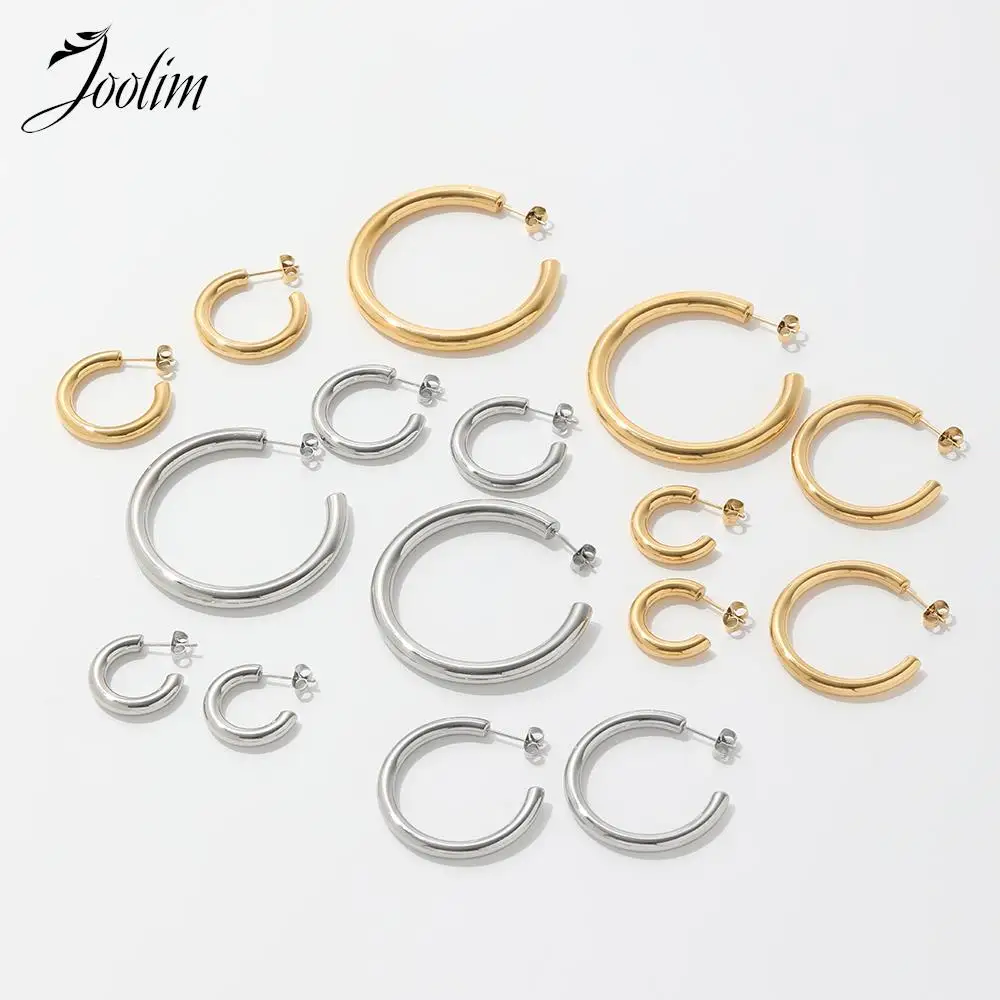 Joolim Jewelry High End PVD Waterproof & Tarnish Free Minimalist Fashion Simple C-shaped Hoop Stainless Steel Earring