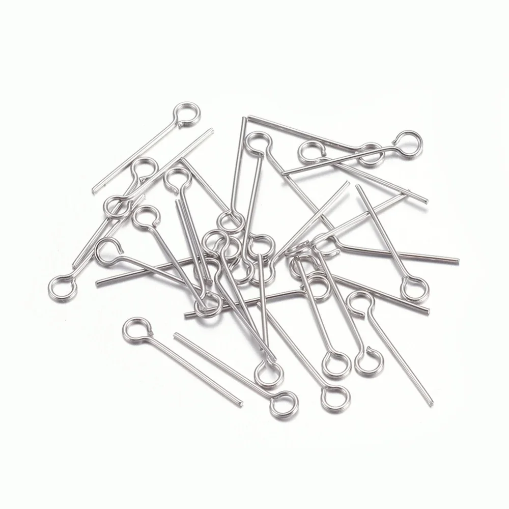 304 Stainless Steel Eye Pins Stainless Steel Color 16mm Hole: 2mm Pin: 0.6mm