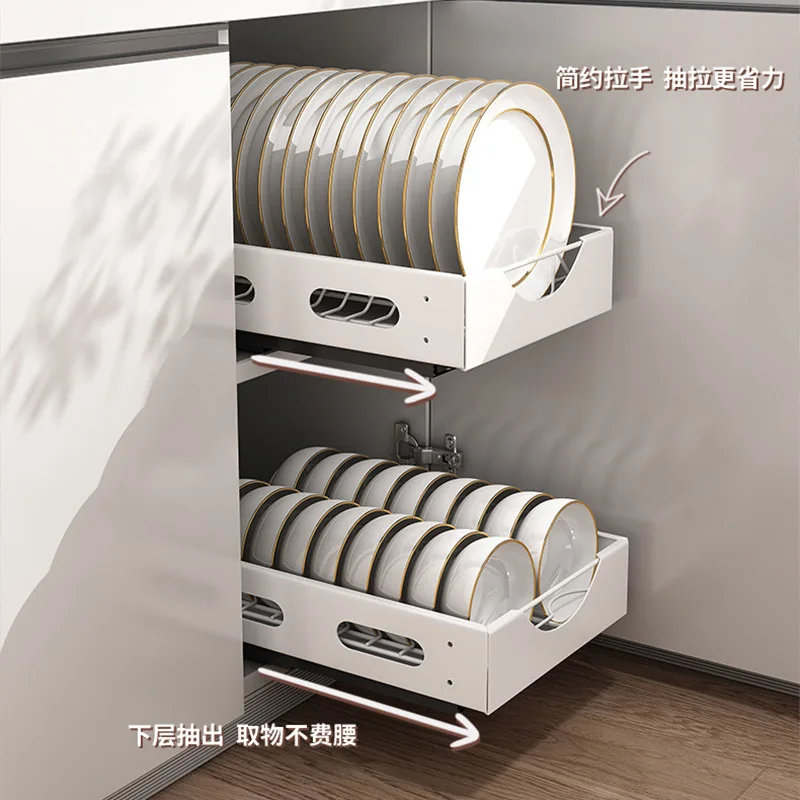 Kitchen Dish Rack Nail-Free Built-in Pull-out Dish Separated Storage Rack Seasoning Storage Rack