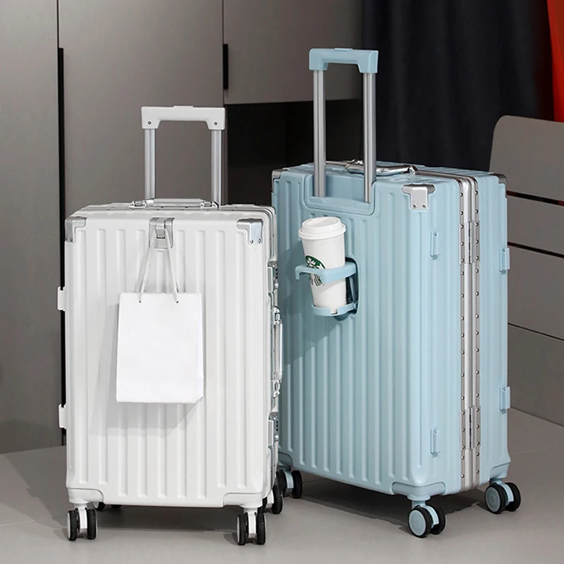 

Классический чемодан с алюминиевой рамой, держатель для чашки и кодовый замок 20/22/24/26/28 дюймов для путешествий, прочный чехол на тележке