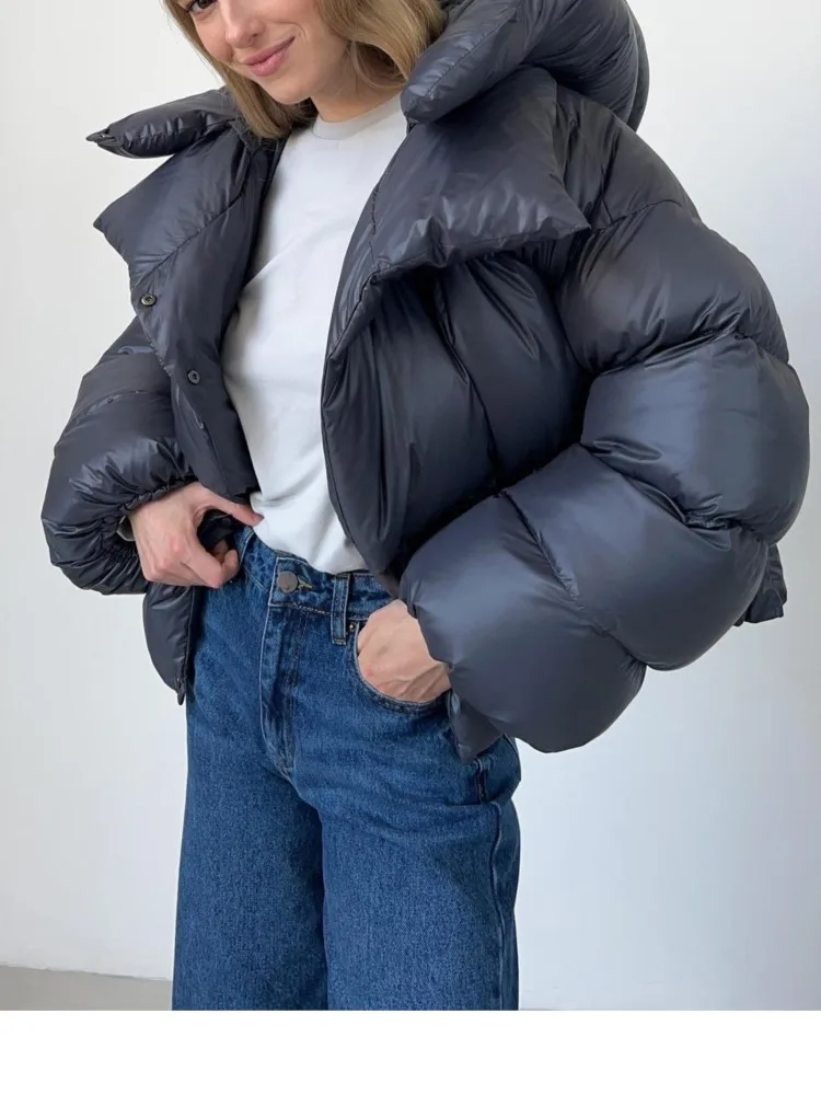 Winter Trend Persönlichkeit Straße Kurze Kapuze Baumwolle Jacke frauen Lose Beiläufige Brot Anzug Einfarbig Pendeln Baumwolle Anzug