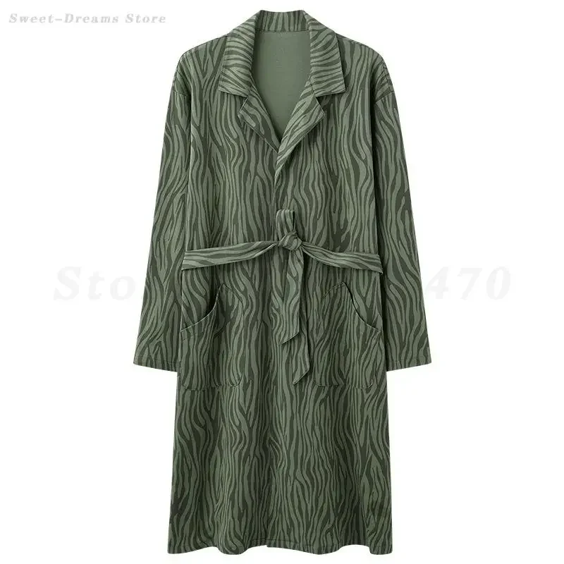Large Size 3XL 4XL Cotton Men Male Robe Kimono Bathrobe Gown Spring Autumn Sleepwear Loungewear Loose Loungewear Printed Pajamas