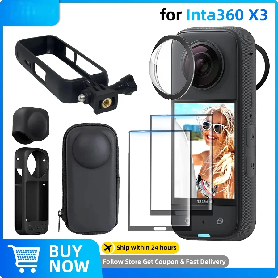 MOTO Accessories Set for Ins360 X3 Lens Guard Screen Protector Storage Bag Silicone Case Lens Cap Protective Frame Ins 360 X3
