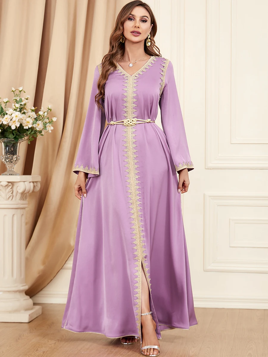 Autumn Muslim Dress for Women Jalabiya Abaya Ramadan Long Dresses Abayas Woman Lace-up Kimono Robe Moroccan Caftan Vestidos 2023