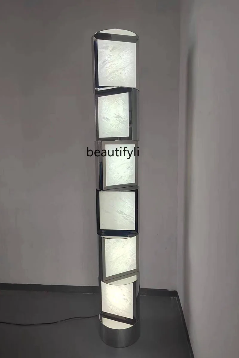 Rotating Premium Luxury Stainless Steel Decorative Marble Art Floor Lamp Hotel Lobby Living Room