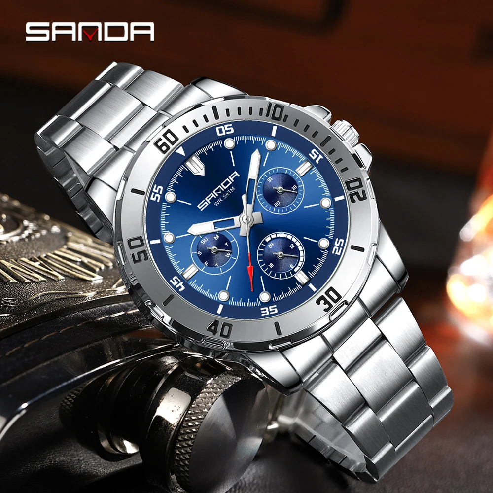 SANDA 2025 Orologio elettronico da uomo nuovo Quadrante grande Orologio al quarzo da uomo con calendario luminoso impermeabile multifunzionale 3266