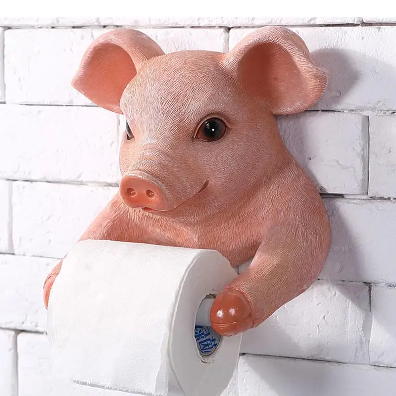 

Pink Pig Roll Holders Bathroom Resin Pig Towel Holder Paper Towel Dispenser Toilet Modern Bathroom Shelf Holder Punch Free Hook