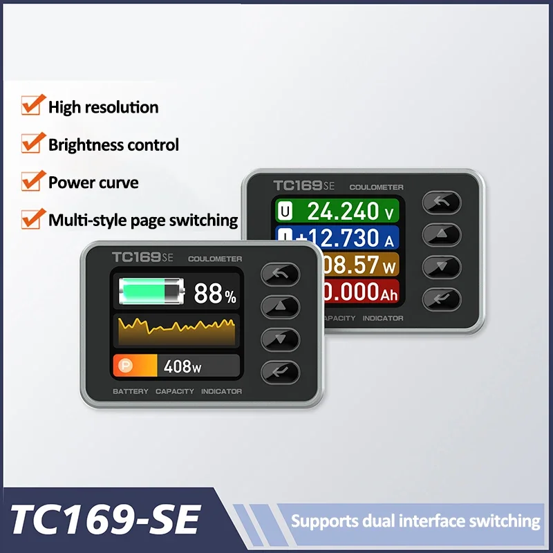 DC6-60V Lithium Battery Capacity Tester High Precision Coulomb Meter 30A/75A Current Voltage Color Screen Battery Power Meter
