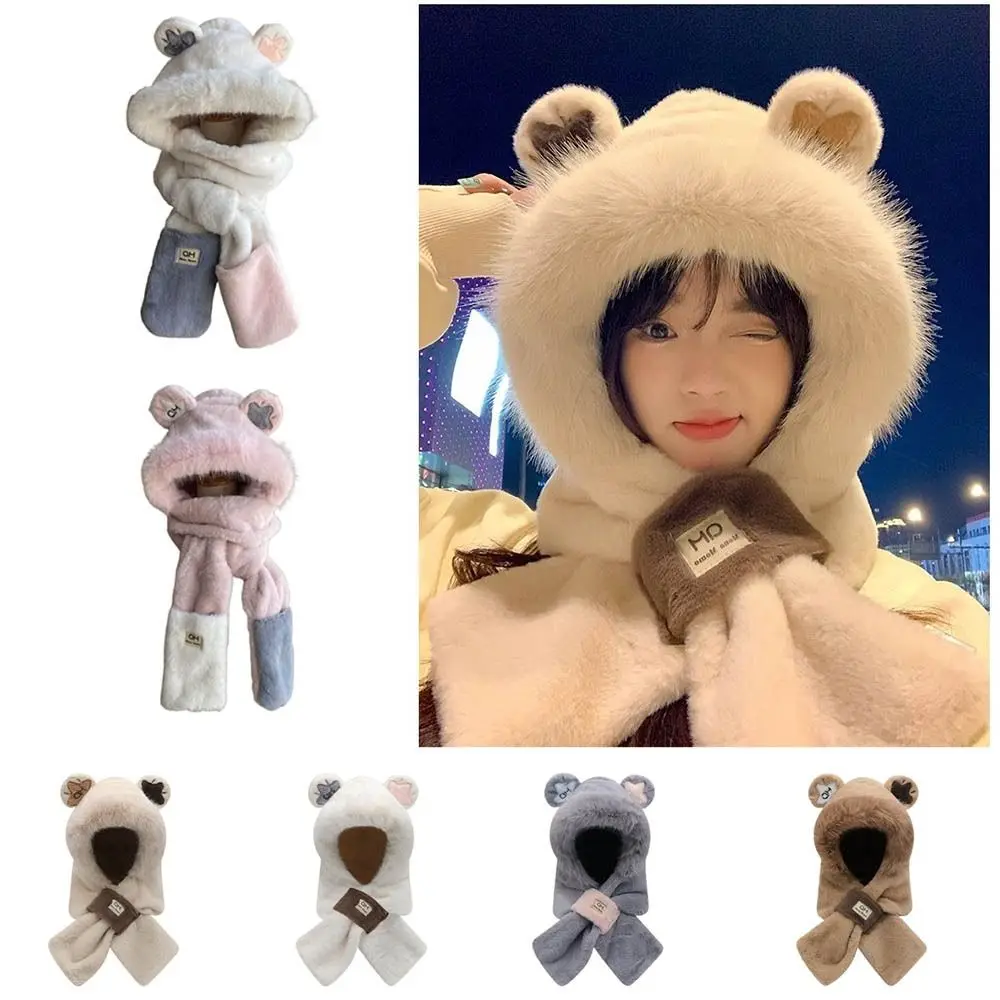 Sweet Ear Protection Scarf Cap Windproof Plush Plush Scarf Hat Rabbit Ears Thickened Cap Autumn Winter