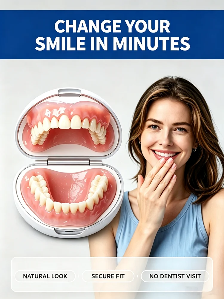Dentures Full Set Natural Upper Lower Braces Silicone Denture Set for Men Women Instant Confident Fake Tooth Oral Hygiene Care