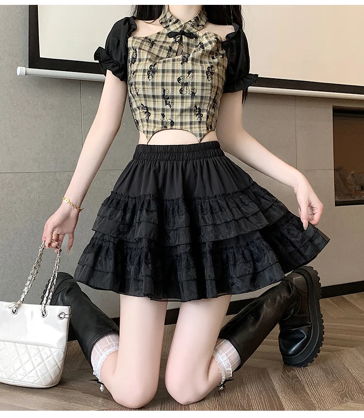 

Summer Women High Waist Skirt Dancing Big Swing Tutu Skirts Multi-Layer Lace Mesh Cake Short Skirt Ladies Preppy Style